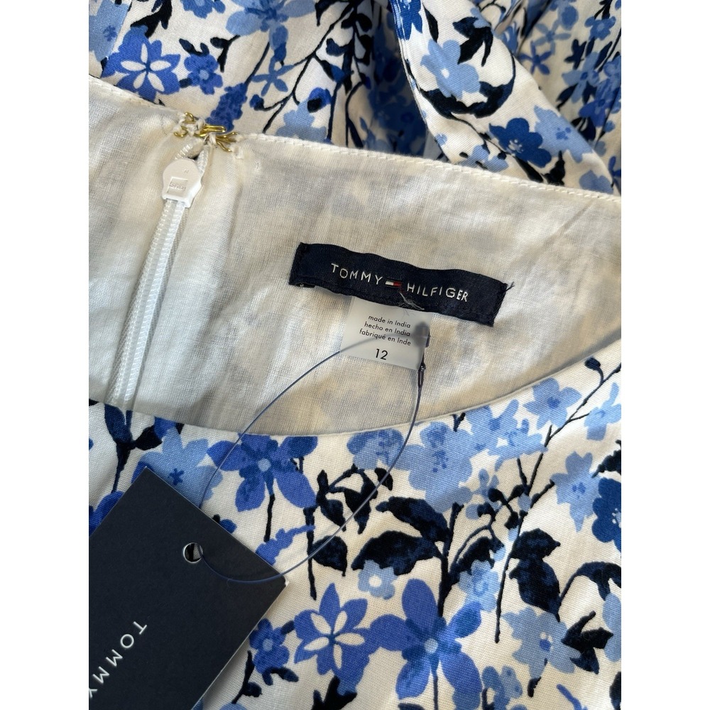 NWT $139 TOMMY HILFIGER Sz 12 Dress Blue Floral Fit & Flare Tie Belt Sleeveless - Picture 8 of 12
